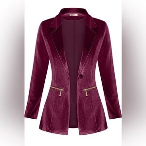 Elegant Velvet Burgundy Blazer
